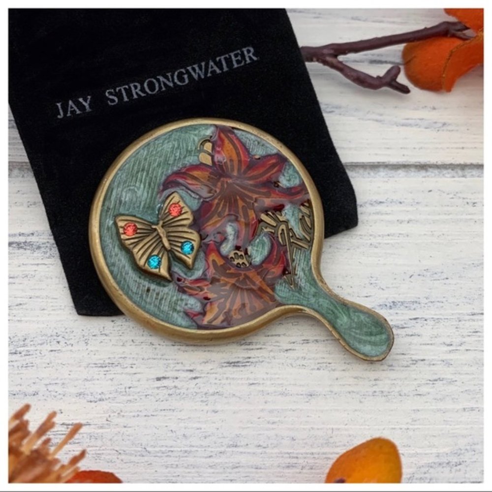 Jay Strongwater Miniature Hand Mirror Comes with J.S. Pouch 2.5" 100% Authentic